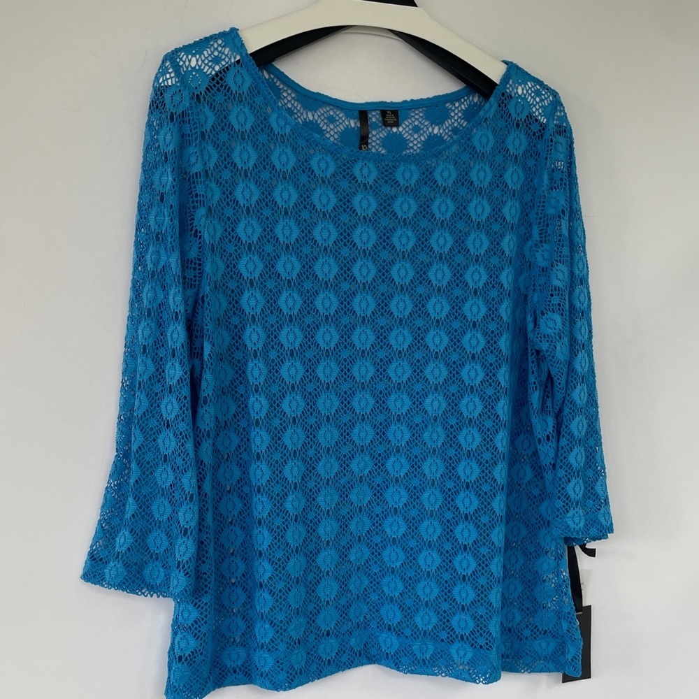 Skye's the Limit Vibrant Blue Lace Blouse Cover Up XL - Picture 7 of 14